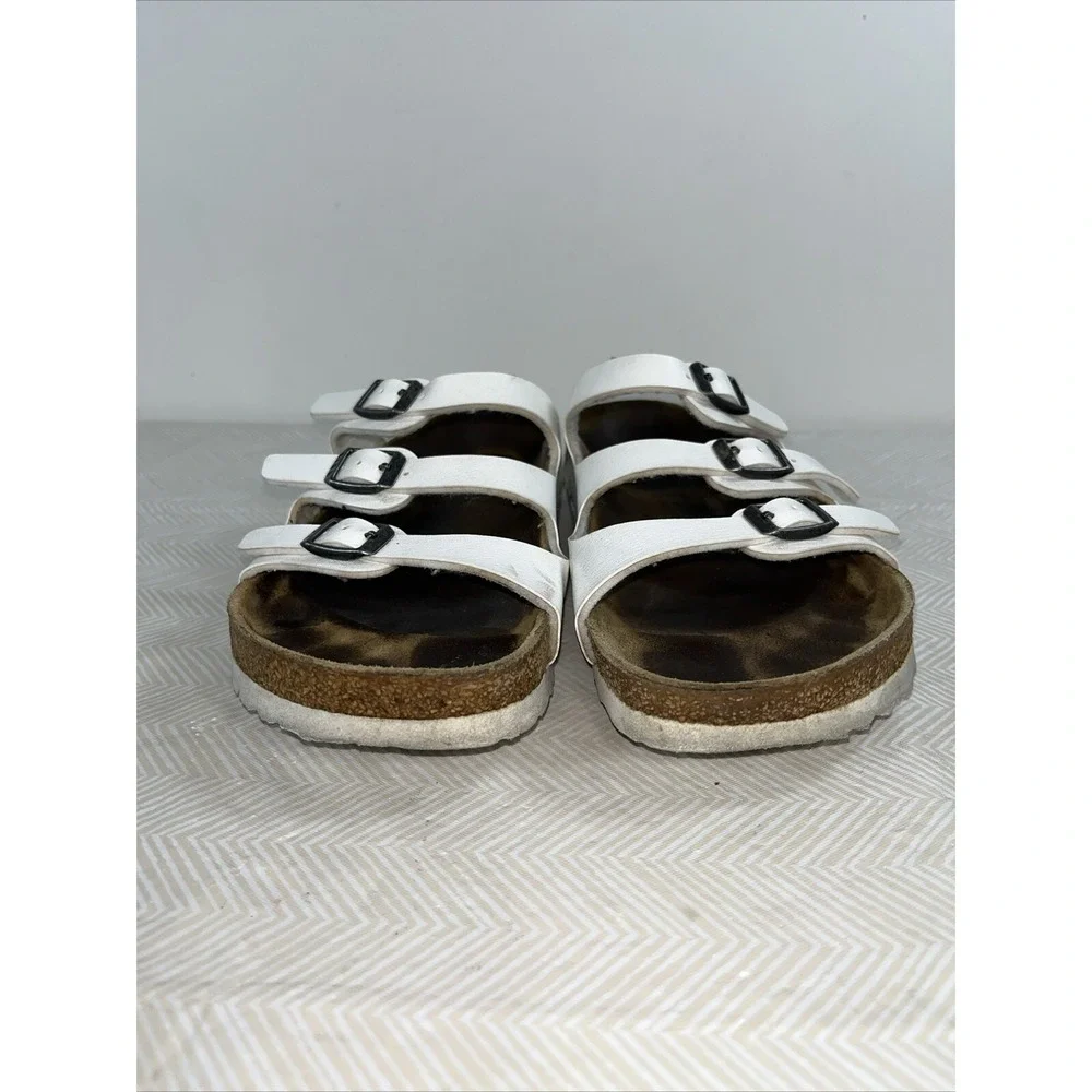 Birkenstock Florida White Womens Size 38 - L 7 Preowned 3 Strap Buckle Sandal